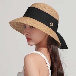 Femmes élégantes chapeau de paille Vintage grand arc été chapeau de soleil voyage en plein air Anti-UV plage casquette dames dôme haut fête mariage haut chapeau