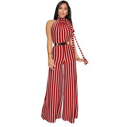 Elegante Frauen Gestreiften Overall Ärmellose Backless Breite Bein Hosen 2019 Sommer Strand Casual Sexy Body Kleidung Für Women339u