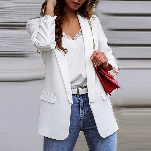 Elegante mujer Turn-Down Collar Button Jacket Otoño Moda Casual Manga larga Office Lady Coat Vintage Plus Size Chaquetas Abrigos 211014