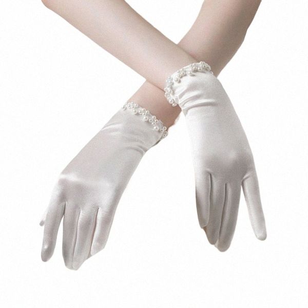 Femmes élégantes mariage gants courts de mariée perles de doigt complet longueur de poignet costume gants de fête de bal j0k4 #