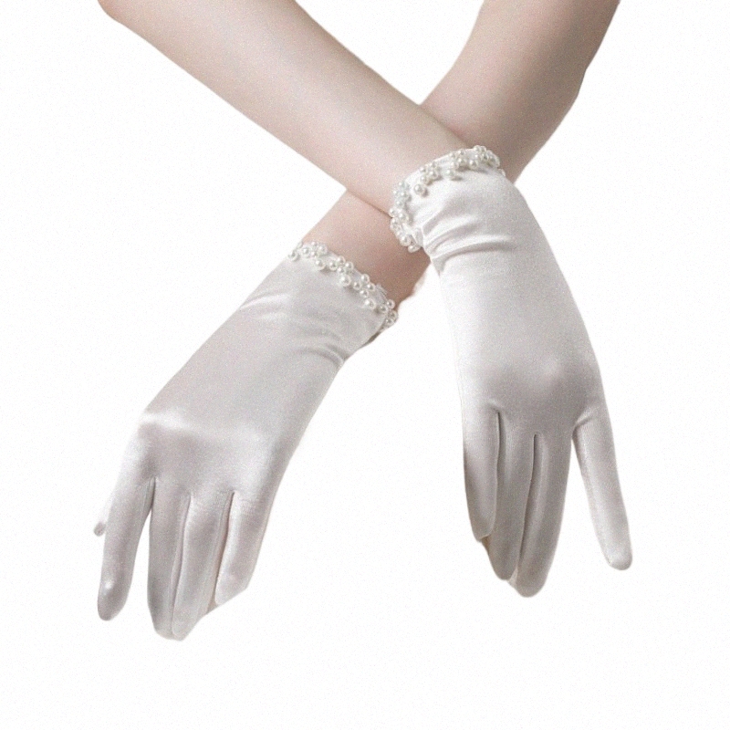 Элегантные женские свадебные короткие перчатки с жемчугом на полный палец, костюм на запястье, перчатки для выпускного вечера j0k4 #