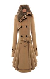 Elegant Women039s Woolen Coat Femme d'automne d'hiver Lacet Up Slim Jackirs Single Poit