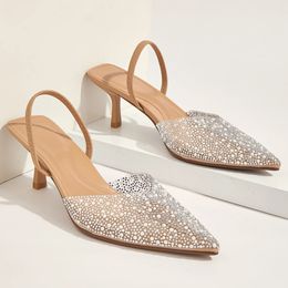 Elegante dames met hoge hakken sandalen doorzichtige faux parels decor slingback stiletto comfortabele lichtgewicht prom heels 240418