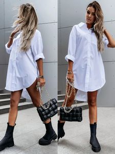 Elegant Womens White Blouse Top Casual Spring / été Simple Fit Loose Fit Long Sleeve V-Neck Shirt Long S-XXL 240407