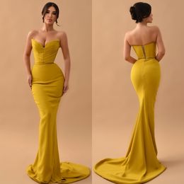 Élégant jaune robes de bal chérie gaine robe de soirée plis dos nu formel longue occasion spéciale robe de soirée