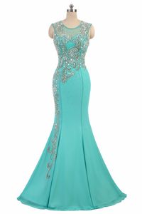 Elegante dos nu perlé sirène robe de bal sirène Turquoise robes de soirée sur mesure robes de soirée formelles HY1828