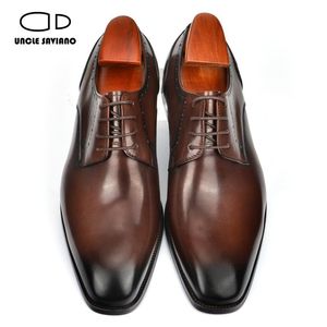 Elegent oncle Dress Saviano Formal Derby Wedding Business Best Man Shoe Office Handmade Cuir Designer Chaussures For Men 91 S