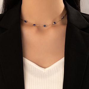 Elégnct vert cristal pierre clavicule chaîne collier ras du cou pour les femmes couleur or alliage métal réglable bijoux collier