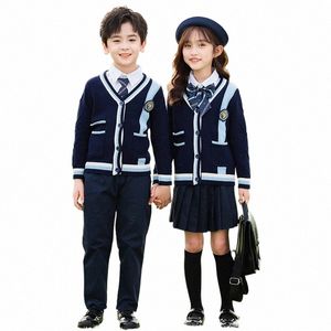 Conjunto de ropa para escuela primaria, uniforme de jardín de infantes, uniforme escolar de primavera y otoño, conjunto de camisa de estilo británico, ropa para estudiantes C5L6 #