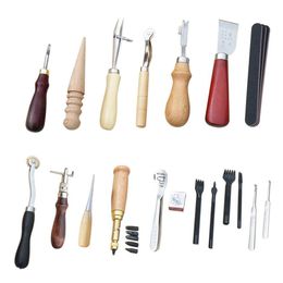 ELEOPTION Kit de bricolage fournitures, outils d'artisanat du cuir à la main, aiguilles à coudre, boussole, accessoires pour projets de maroquinerie (18 pièces)