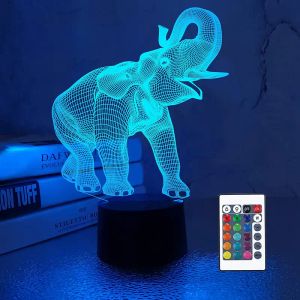 Elefante 3D Night Light para niños con 16 colores que cambian la lámpara de control remoto Año de edad Niñas Mujeres Niños Regalo