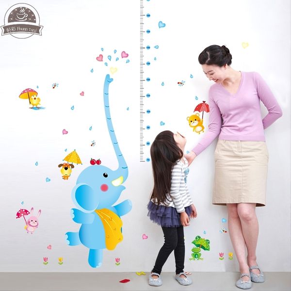 Elefante niño altura DIY vinilo pegatinas de pared para habitaciones de niños decoración del hogar arte calcomanías 3D póster papel tapiz decoración 210420