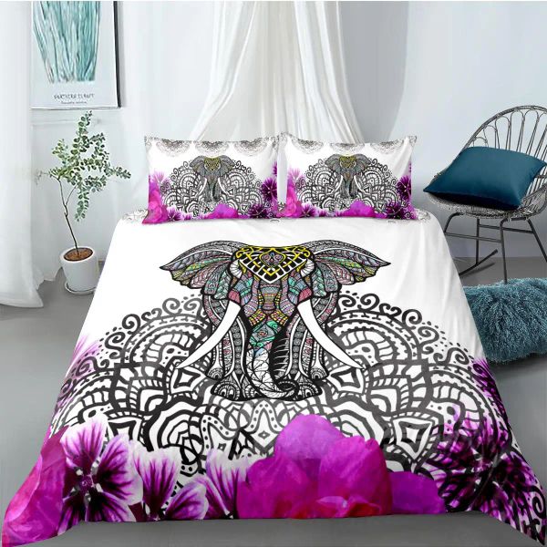 Conjunto de cubierta de edredón de elefante juego de colchas decorativas de estilo bohemio juego de cubierta de microfibra suave doble rey king set de ropa de cama de poliéster