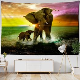 Tapisserie de mandala indien d'éléphant, paysage étoilé, tenture murale bohème gitane psychédélique, tapisserie de sorcellerie 210609