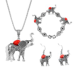 Magnifique ensemble de bijoux en forme d'éléphant pour femmes, rétro bohème, petit collier en alliage, boucles d'oreilles, collier, ensembles de bijoux d'animaux