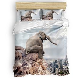 Elephant Mountain Stone City Animal Comfortabele huishoudelijke goederen slaapkamer bed luxe dekbedovertrek 2/3/4 stuks