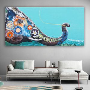 Pintura en lienzo moderna de nariz de elefante, Imágenes coloridas de animales para pared de salón, carteles artísticos, impresiones, decoración de Cuadros