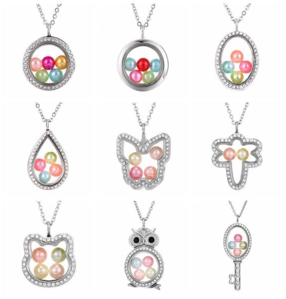 Elephant Owl Woman Collar Memoria Viviente Beads Glass Floating Charket Collar Collar Pearl Cage Charms Gift Ljjta11877700868