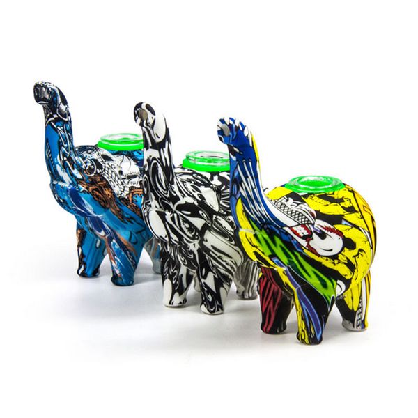 Éléphant Motif Brûleur À Huile Pipe 4,9 pouces Silicone Tabac Bubbler Conduites D'eau Plusieurs Couleurs Brûleurs À Huile D'herbes Sèches Dab Rigs Bongs