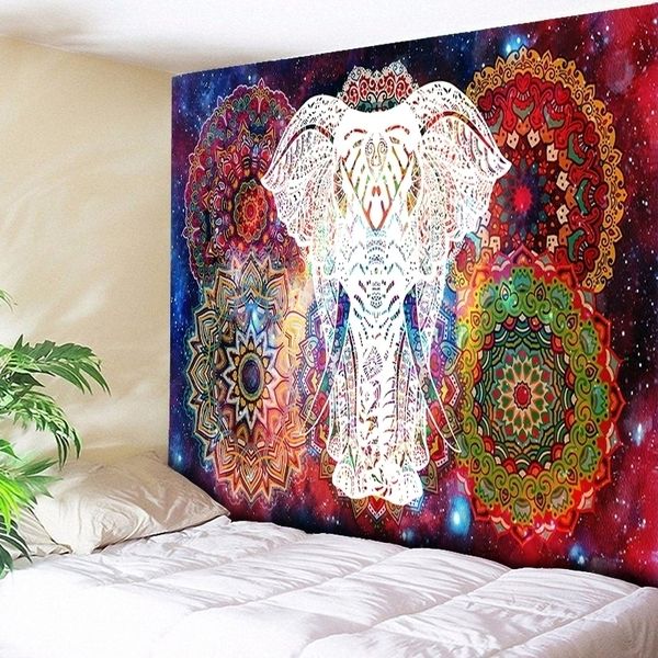 Tapiz de elefante Galaxy Starry Indian Mandala Colgante de pared Retro Hippie Tela Boho Decoración para el hogar Paño Y200324