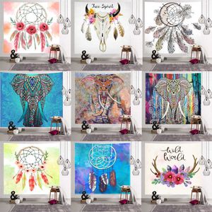 Elephant Tapestry Wall Hanging Animal Wall Carpet Twin Hippie Tapestry Boheemse Hippy Home Decor Bedspread Blad 210609