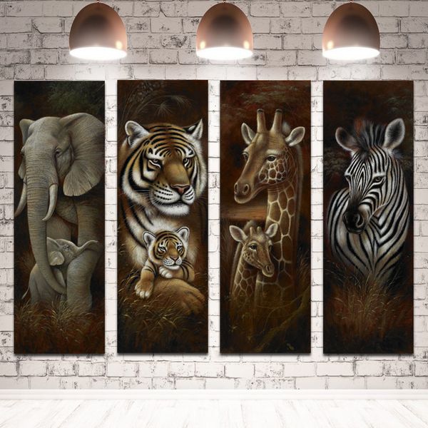 Éléphant tigre Lion cerf zèbre léopard mère et enfant peinture sur toile animaux affiches pour salon décor mur Art