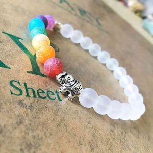 Olifant met 7 Chakra Scrub White Transparante Stone Kralen Yoga Energie Armband Voor Mannen Vrouwen Reiki Gebed Stone Bangl Sieraden