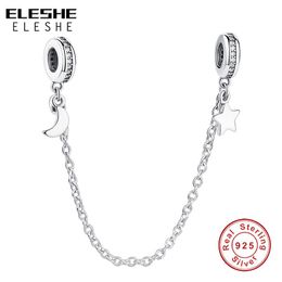 Eleshe 100% 925 Sterling Zilver Shining Clear CZ Safety Chain Moonstar Bead Fit Originele Europese Charme Armband DIY Sieraden Q0531