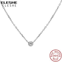 ELESHE 2021 nouveauté à la mode authentique 925 collier en argent sterling minuscule CZ forme ronde collier classique pour les femmes Q0531