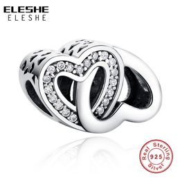 Eleshe 925 Sterling Zilver Inzameling Liefde Hart Charm Clear CZ Kralen Fit Originele Armband Ketting Authentieke Sieraden Maken Q0531