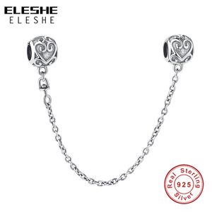 Eleshe 925 Sterling Zilver Vintage Hart Safety Chain Stopper Bead Fit Originele bedelarmband DIY Zilveren Sieraden Maken Q0531