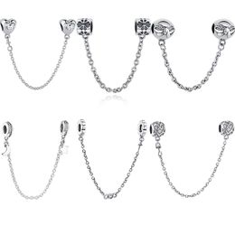 Eleshe Authentieke 925 Sterling Zilveren Daisy Bow Hart Safety Chain Charm Bead Fit Originele bedelarmband Sieraden maken Q0531