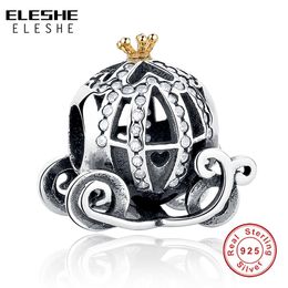 ELESHE Européenne Cendrillon Citrouille Carriage CZ Perles 925 Sterling Silver Charm Fit Original Bracelet DIY Bijoux Halloween Cadeau Q0531