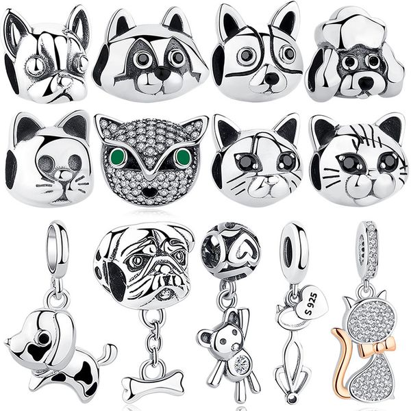 ELESHE Fit Original Charm Bracelets 925 Sterling Silver Animal Fox Bear Cat Dog Charms Beads Mujeres DIY Fabricación de joyas Q0531