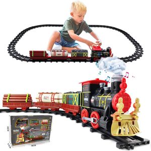Juego de juguetes de pista eléctrica, tren operado por batería con luz de humo, juguete con sonido, vagones de motor de locomotora de vapor