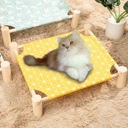 Casa de gato elevada Casa Cat Hamaca Bed lona de madera Cama de salón para gatos de conejo pequeños perros lienzo duradero suministros de casa de mascotas