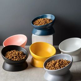 Tazones de gato elevados Dog pequeño 15 ° Tilted Alimentan Alimentador de alimentos Alimentador de cerámica de cerámica para gatos y cachorros 6 colores 240429