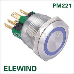 Elewind 22mm roestvrijstalen ring verlichte tijdelijke drukknopschakelaar (PM221F-11E / B / 12V / s)