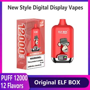 Elf Box Puff 12000 Digital Display Vapes Wegwerp Puff 12k E Sigaretten Vape Device 12 Smaken 2% 5% 25 ml Voorgevulde podcartridge 500 mAh Oplaadbare Vaper Pen vs R en M