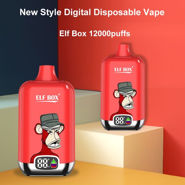 Elfe Box 12000 Puffs numérique Disposable Vape Pen Puff 12k E Cigarette 12 saveurs 2% 5% 500mAh Batterie Rechargeable 25 ml Pod Pod Cartridge Vapes