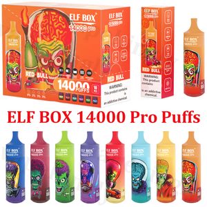 ELF Box 14000 Pro Puffs Vapes Cigarettes électroniques jetables Puff 14k 0% 2% 3% 5% 25 ml Bobine de maille de pod pré-remplie 600 mAh Batterie rechargeable Affichage LED Stylo Vaper RVB