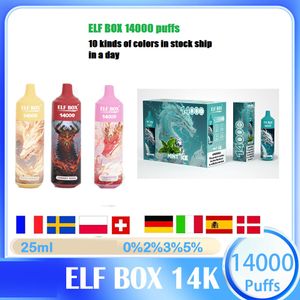 ELF BOX 14000 Puff Vapes jetables Pen Puff 14000 E Cigarette 0% 2% 3% 5% Vaporiser Recharge Mesh Coil Vape Pen Puffbars expédier une bouffée d'un jour 14K vs elfbar vape