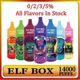 Originele elfbox 14000 Puffs 14k Wegwerp E-Cigarette Vape Pen 0% 2% 3% 5% VAIDE E-LIQUIDS POD Opladen 1,0 Mesh Coil Vape Pen Puff Bars 10 Smaak in Stock Puff Vape