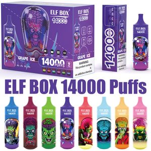 ELF BOX 14000 Puffs Vapes de cigarettes électroniques jetables 0% 2% 3% 5% Bobine de maille de 1,0 ohm 25 ml Pod prérempli 600 mAh Batterie rechargeable Puff 14k Pen