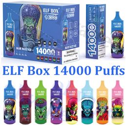 ELF BOX 14000 Puffs Vapes Cigarettes électroniques jetables Vaper Puff 14k 0% 2% 3% 5%25ML Pod prérempli 1.0ohm Bobine de maille 600mah Stylo lumineux RVB rechargeable
