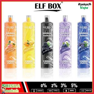 Elfe Box 15000 Puffs Système de stylo de vape jetable kit Démarrer la bobine en filet en filet E Cigarettes 26 ml POD CARTS 0% 2% 3% 5% 11 VAPORISSEURS