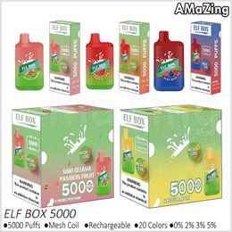 Elf Box 5000 Rookwolken Wegwerp Vape Pen 20 Kleuren Oplaadbare E-sigaretten Mesh Coil Vapes 12 ml Pod Cartridges 0% 2% 3% 5% Vaporizers