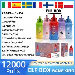 ELF BOX BANG KING 12000 bouffées de vape jetables 12k E Cigarette 0% 2% 3% 5% vape desechable Mesh Coil Vape stylo 10 saveurs barres feuilletées 650mah 23ml pré-rempli Pod vs BANG 12K