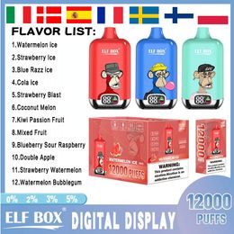 ELF BOX Digitale 12000 bladerdeeg wegwerpvape 12 smaken Bladerdeeg 12k e-sigaret 500mAh Oplaadbare batterij Voorgevulde 25ml-cartridge 2% 5% Pod vape-penbar versus BANG 12k 15k bladerdeeg