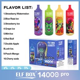 Box Elf RGB Puff 14000 Pro Disposable Vape Puff 14K E Cigarette 0% 2% 5% Affichage LED 1,0 maille Bobine Vape Pen 10 FLAVORS BARS ELF